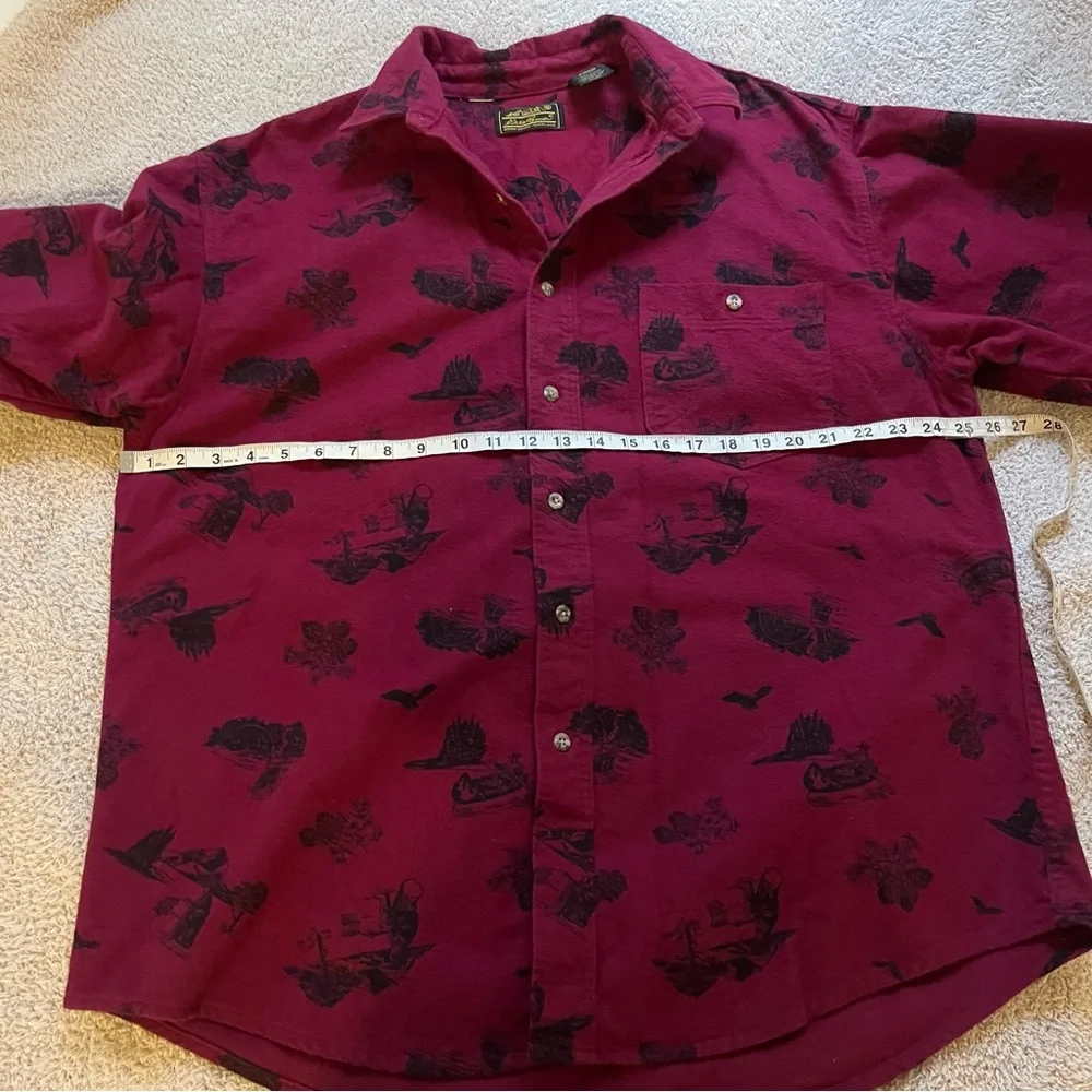 Eddie Bauer Vintage Red and Black 100% Cotton Outdoor Canoe Print Shirt size XL